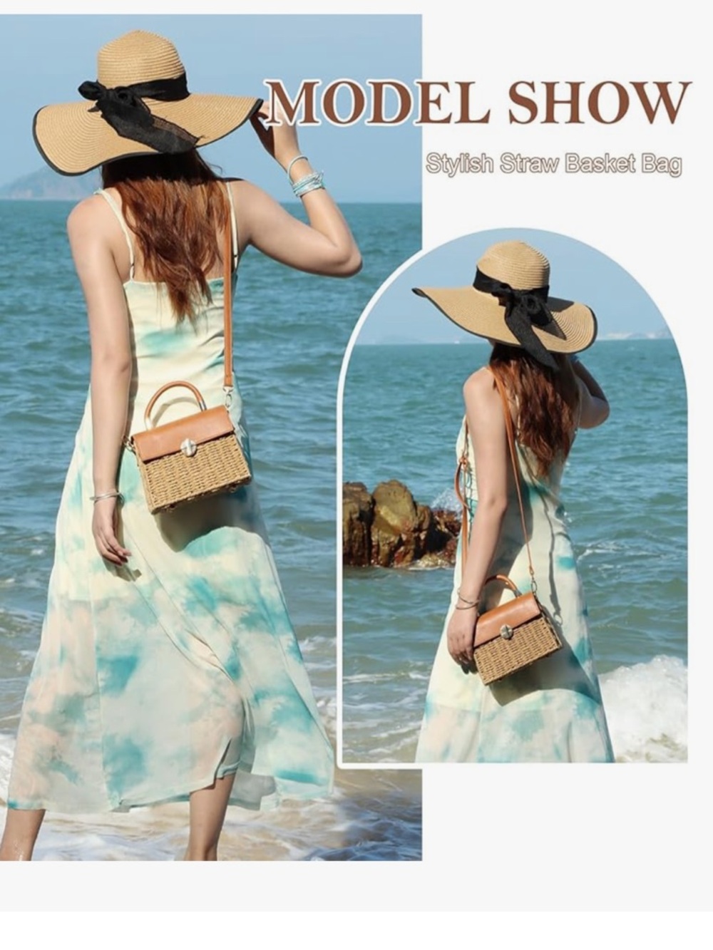 Women's Handbag Wicker Straw Crossbody Rattan Bag Boho Crossbody - Picture 6 of 6